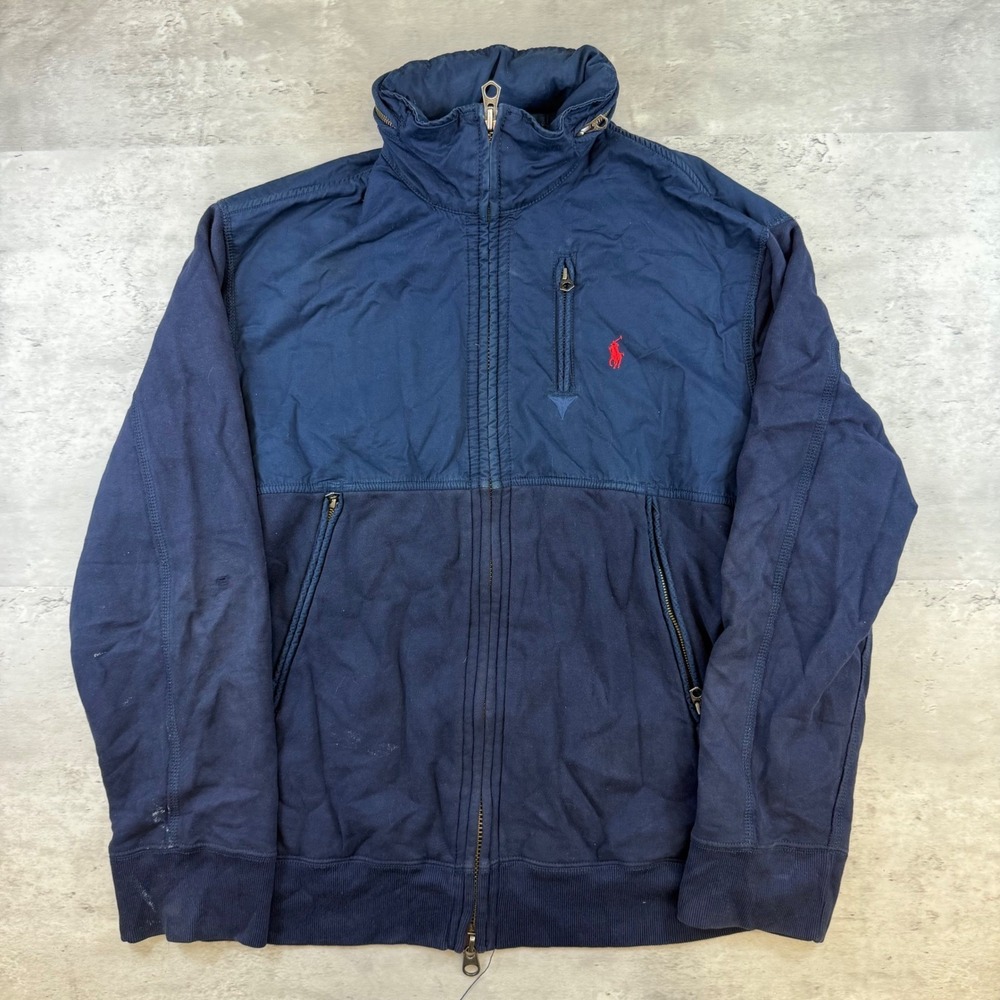 Polo Ralph Lauren Mens XL Navy Blue Full Zip Mock Neck Fleece Jacket Pony Logo